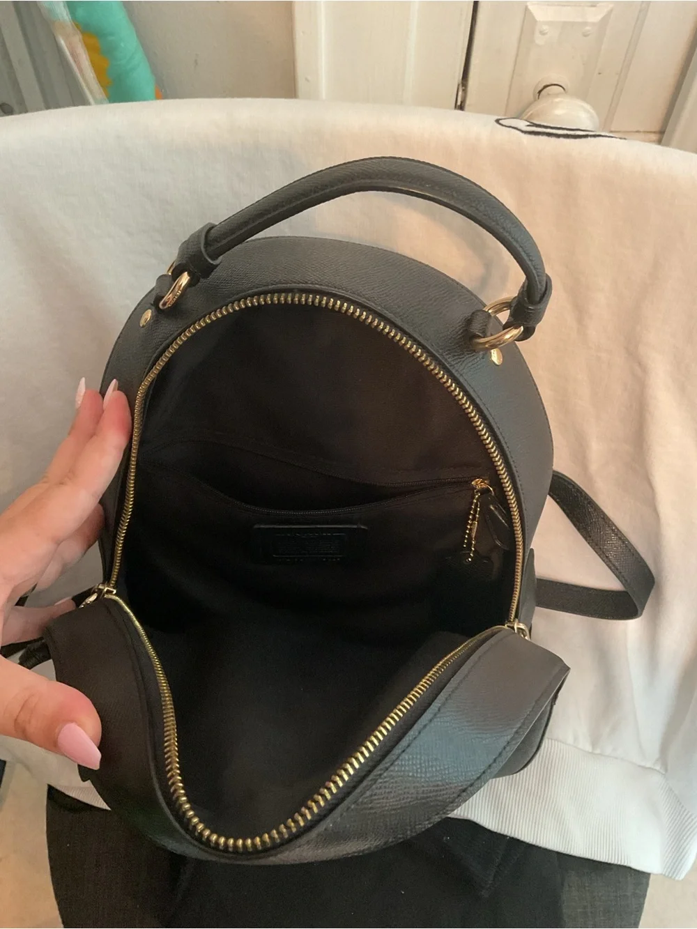 Coach Black Pebbled Leather Mini Backpack with Gold Hardware
